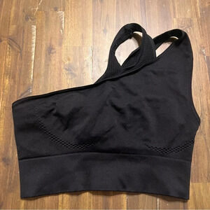 American Eagle Tackma One Shoulder Sports Bra Crop Top Black Mesh Medium